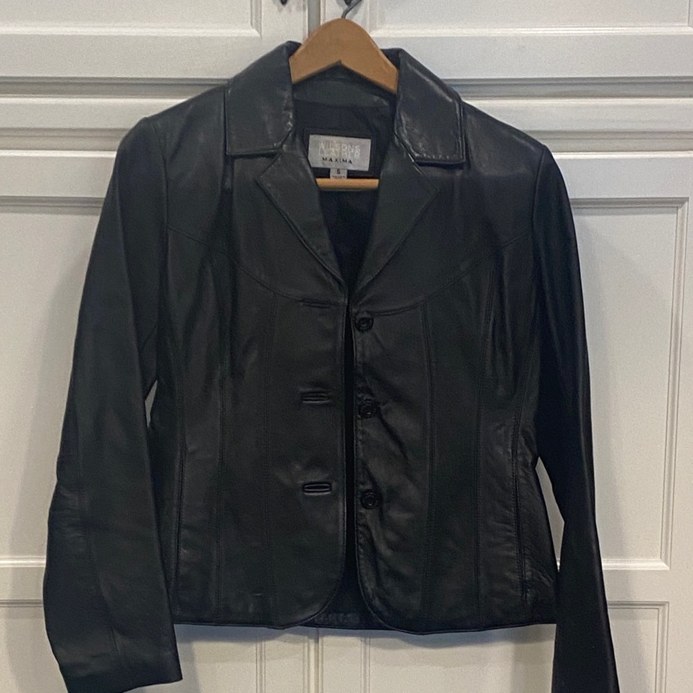 Wilsons Leather Black Women's Leather Button-Front Jacket